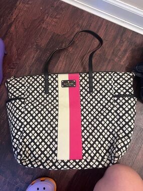 kate spade Black & White Geometric Tote with Pink and Cream Stripe